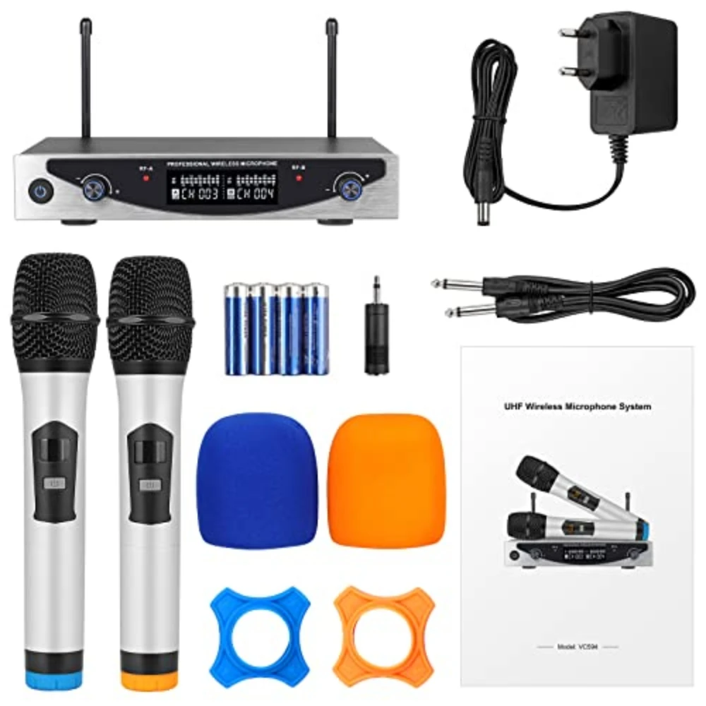 Sistema de microfone sem fio UHF Metal Conjunto de microfone sem fio Microfone dinâmico portátil de metal sem fio Frequência ajustável, alcance de 160 pés