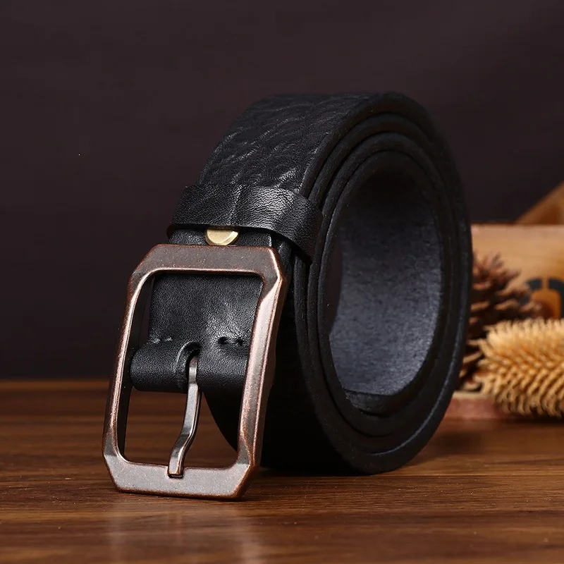 3.8CM Thickened Belt Genuine Leather for Men's High Quality Copper Buckle Jeans Cowskin Casual Belts Cowboy Waistband Male