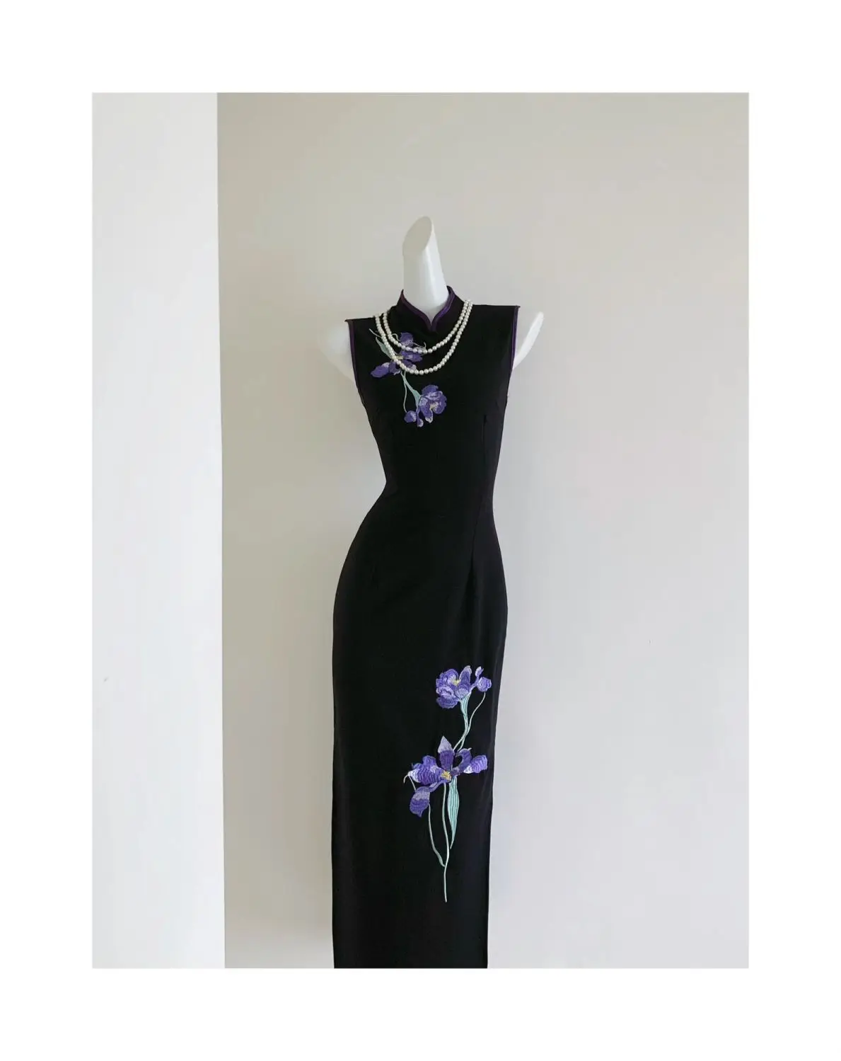 2025年伝統的な中国風紫刺繍レトロスリムノースリーブチャイナドレスエレガントロング女性レトロ旗袍ドレス