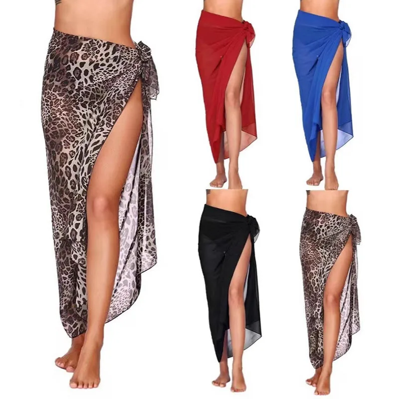

Women's summer swimsuit cover up long and short sarong beach bikini wrap transparent short skirt swimsuit scarf