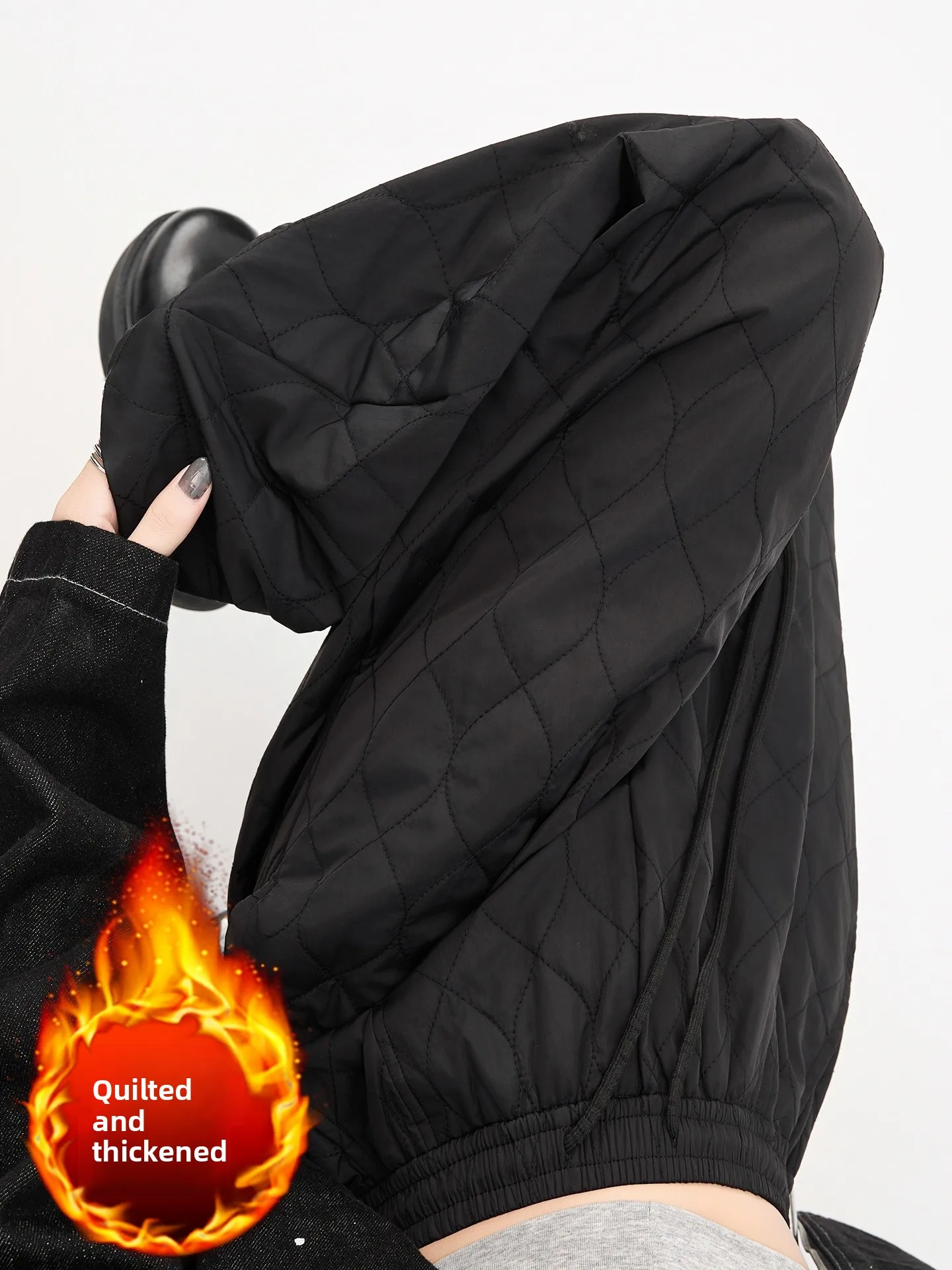 Hoge taille verdikte katoenen gevoerde wijde pijpen broek Dames Winter Straight Cut Casual broek Acht Negen Punten Koreaanse Sle