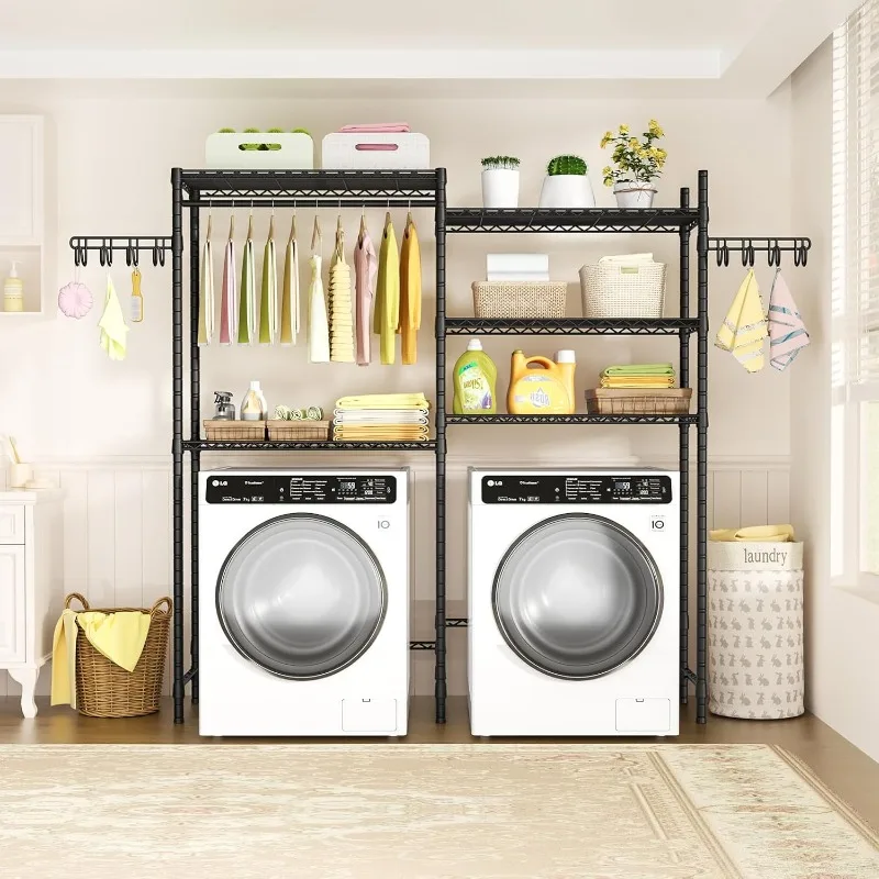 

65.3" W x 13.4" D x 77.5" H Clothes Drying Rack, 5 Tiers Over Washer and Dryer Laundry Room Storage and Organizer