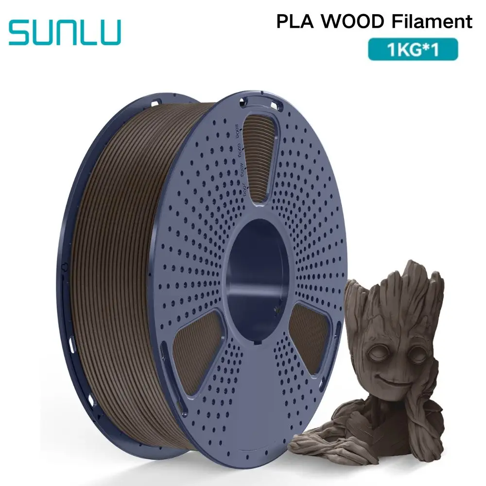 SUNLU PLA Holz-Filament 1,75mm 1KG 3D-Drucker-Filament Sorgfältig Gewickelt 330m Maßgenauigkeit ±0,03mm Einzeln Vakuumverpackt