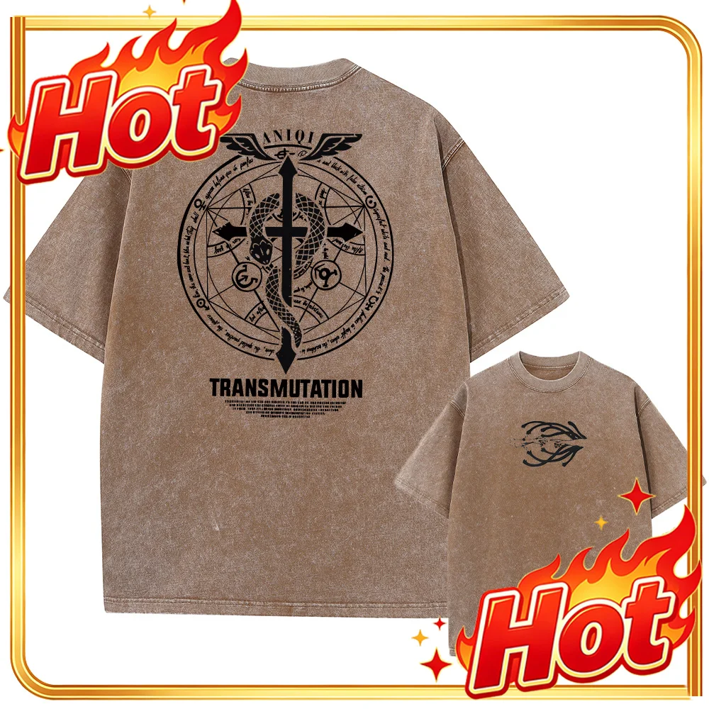 Camiseta Personalizada de Anime Fullmetal Alchemist Acid para Hombre, Estampada, Estilo Retro Harajuku, Moda Urbana, Manga Corta