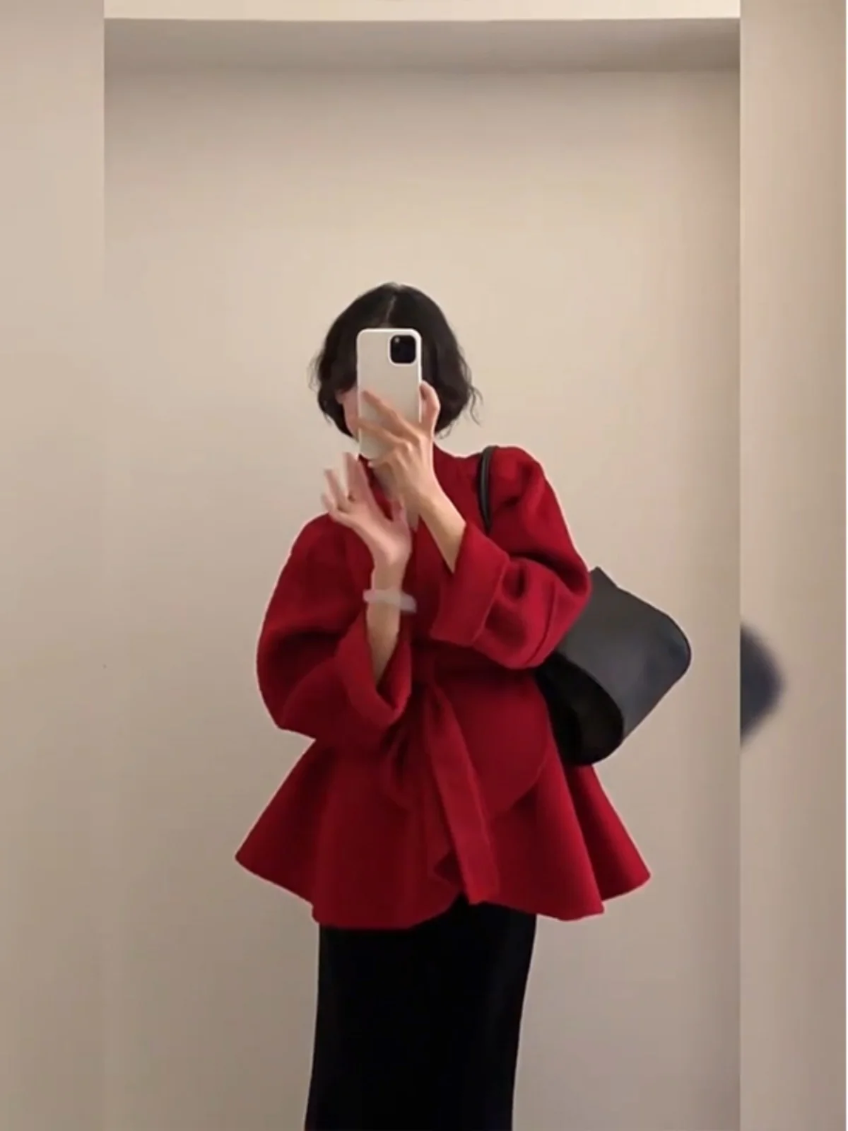 Red Belted Waistcoat Women's Outerwear Autumn Winter New Sle plus Size Slimming Fraance Sle Faionable Commute Wear