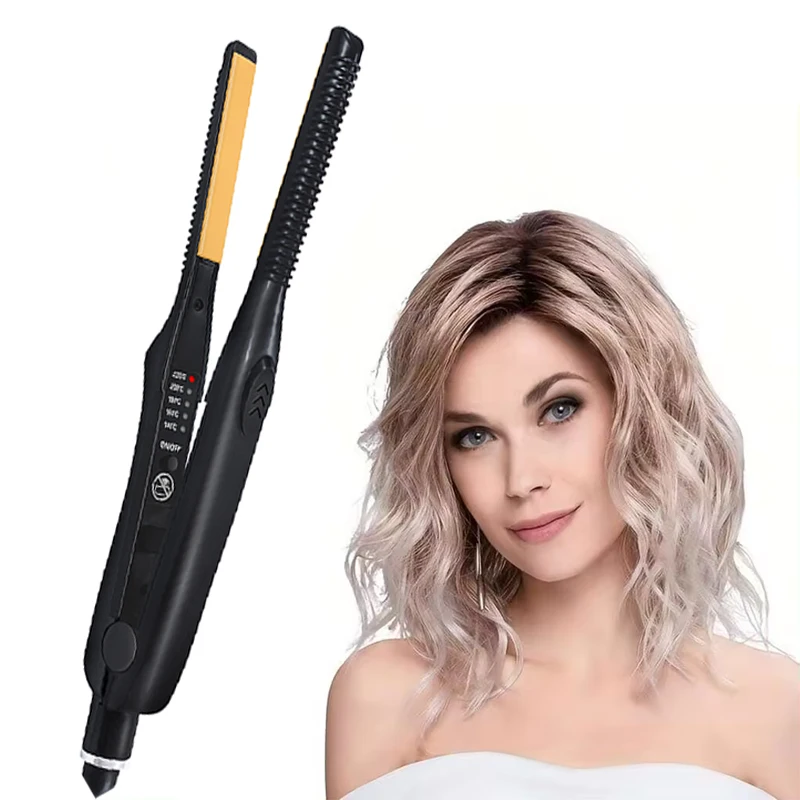 2 In 1 Hair Straightener & Curler Small Flat Iron Ceramic Hair Crimper Corrugation Short Hair Straightening Curling Styling Tool