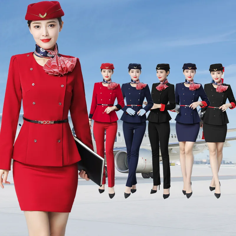 

New Airline Stewardess Uniform Professional Beautician Studio Hotel Manager Full Sleeve Suit Flight Aviation Work Uniforms