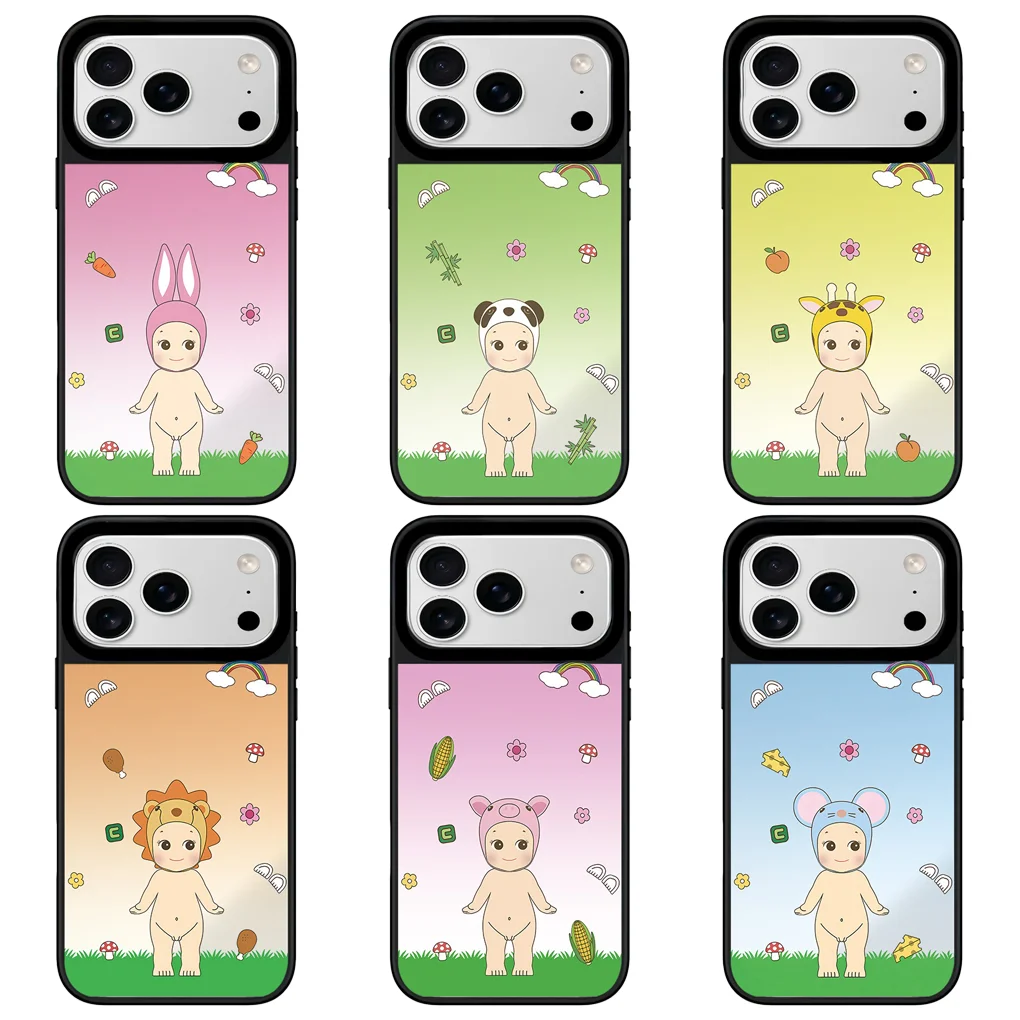 

Cartoon Angel Mirror Surface Black Border Magnetic Protective Case for IPhone 12 13 14 15 16 17 Pro Max