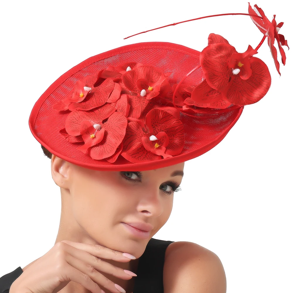 Red Imitation Sinamay Big Gorgeous Fascinator Women Hats Wedding Hat Bride Elegant Flower Headbands Accessories With Headbands