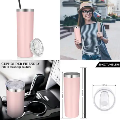 स्टेनलेस स्टील पतला गिलास, ढक्कन और स्ट्रॉ के साथ 20 औंस वैक्यूम इंसुलेटेड गिलास, दोहरी दीवार कॉफी कप, ठंड के लिए यात्रा मग 10 best sales 20 औंस का गिलास - №2