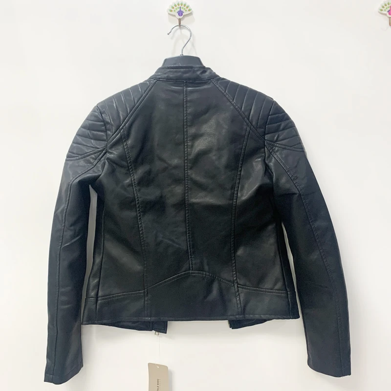 Slim Fit ort Leder Jaet Bla Long Sve Zipper Street Sle Faionable Motorrad Mantel Herbst Winter Neue Ankunft