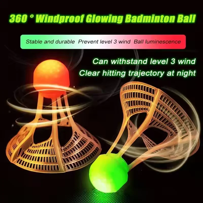 Pelota de bádminton luminosa a prueba de viento, súper duradera e irrompible, pelota de nailon brillante fluorescente para exteriores con luz