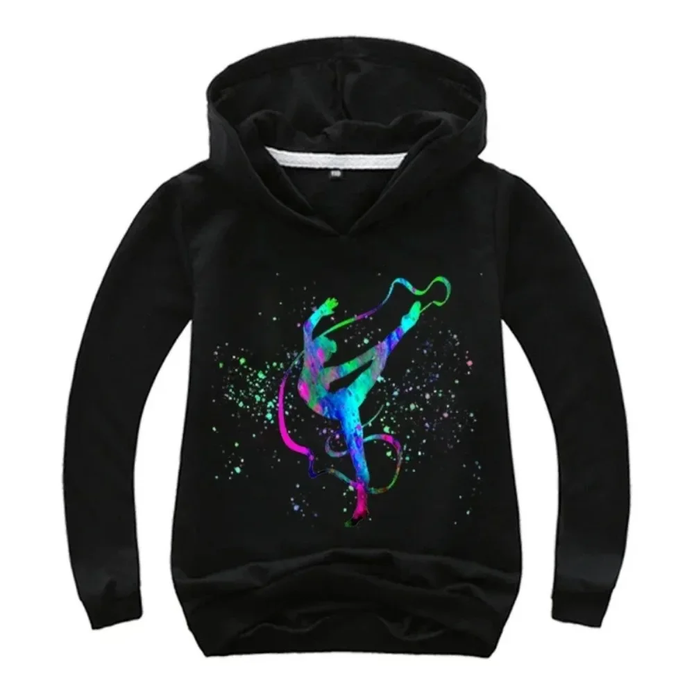 Watercolor Gymnastics Graphics Hoodie Children Spring Autumn Cartoon Hooded GYM Sweatshirts Boys Pullover Tracksuits Girls Tops