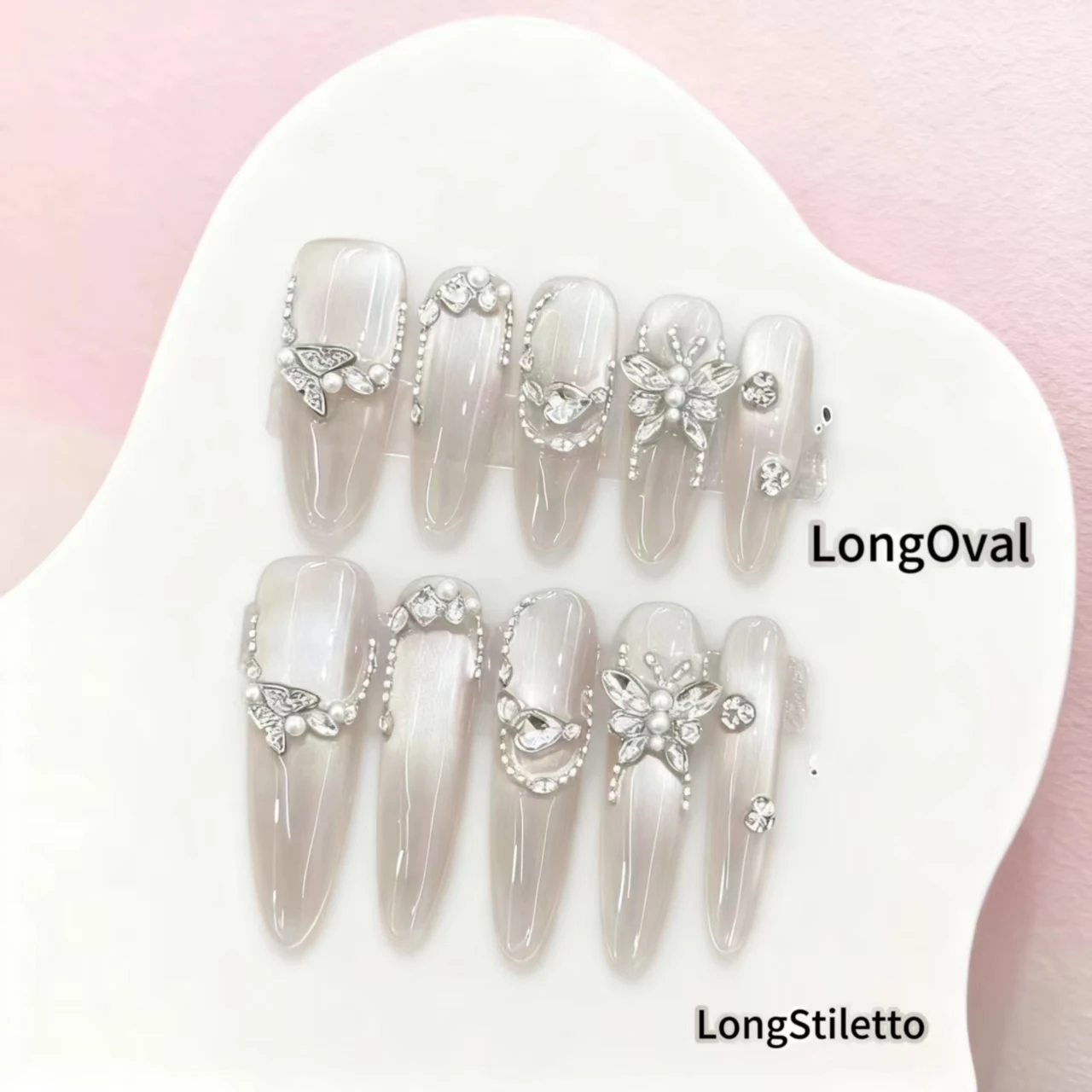 

10PCS Luxury Handmade Nails Elegant Butterfly Rhinestone Cat Eye Design Simple Style Whitening Effect High End With 4-PIECE