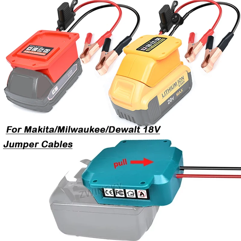 Car Jumper Cables Adapter For Makita/Dewalt /Milwaukee 18V Battery Car Jump Starter Automotive Booster Cables With Fuse Switch