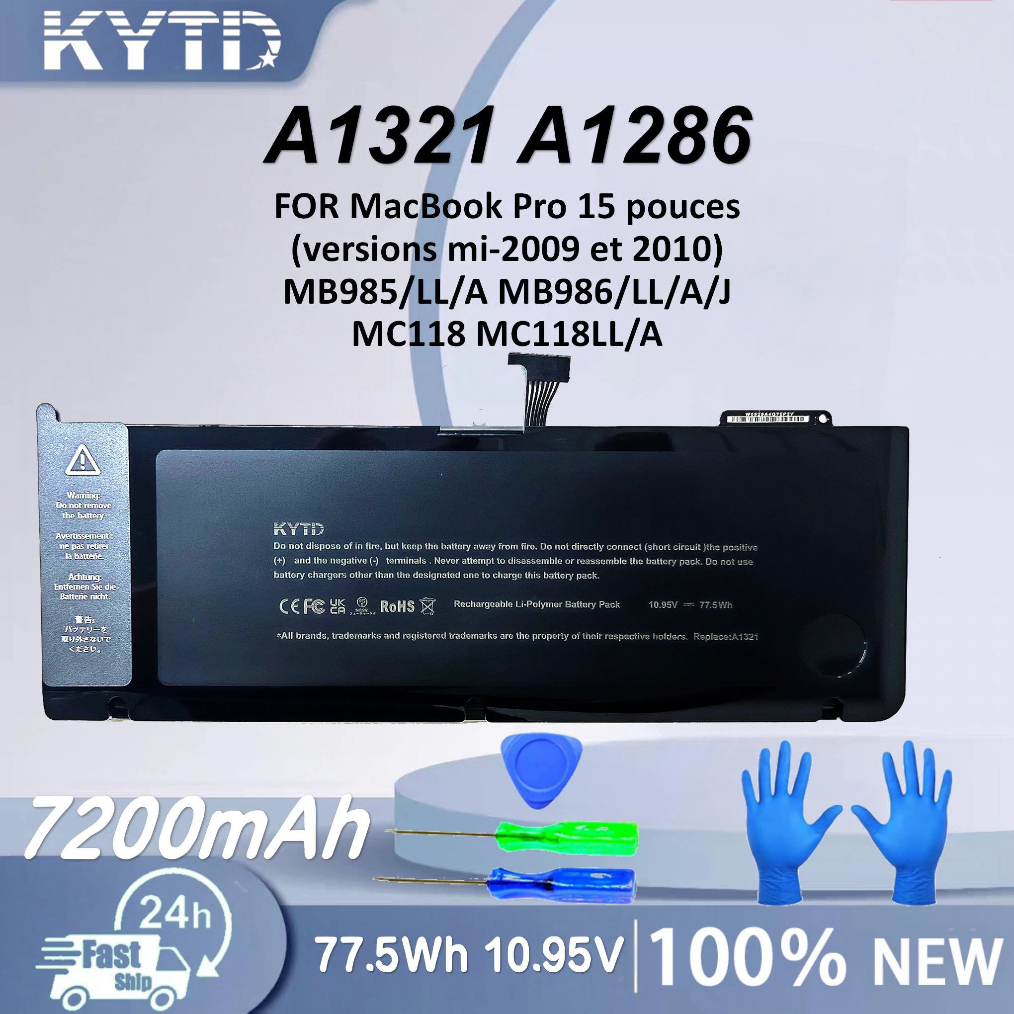 Batería para portátil KYTD A1321 A1286 para MacBook Pro de 15 pulgadas (versión de mediados de 2009 y 2010) MB985/LL/A MB986/LL/A/J MC118 MC118LL/A