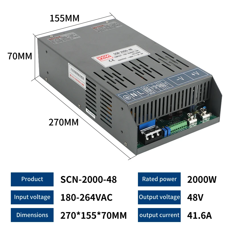 High power with 485 communication interface SCN-2000W 24V/36V/48V/60V/220V PLC controllable adjustable switching power supply