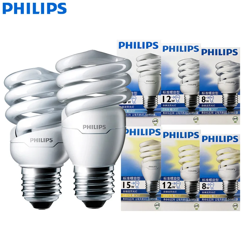 

Philips Tornado 8W 12W 15W Компактная люминесцентная спиральная лампа Энергосберегающие лампы E27 2700K 6500K Twister Shape Домашнее внутреннее освещение