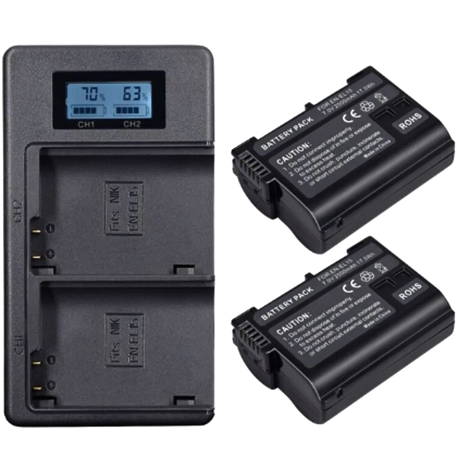 2Pcs EN-EL15 EL15 EN-EL15A ENEL15A EN EL15A Battery+USB Dual Charger for Nikon D850 D810 D810A D750 D500 D7500 D7200