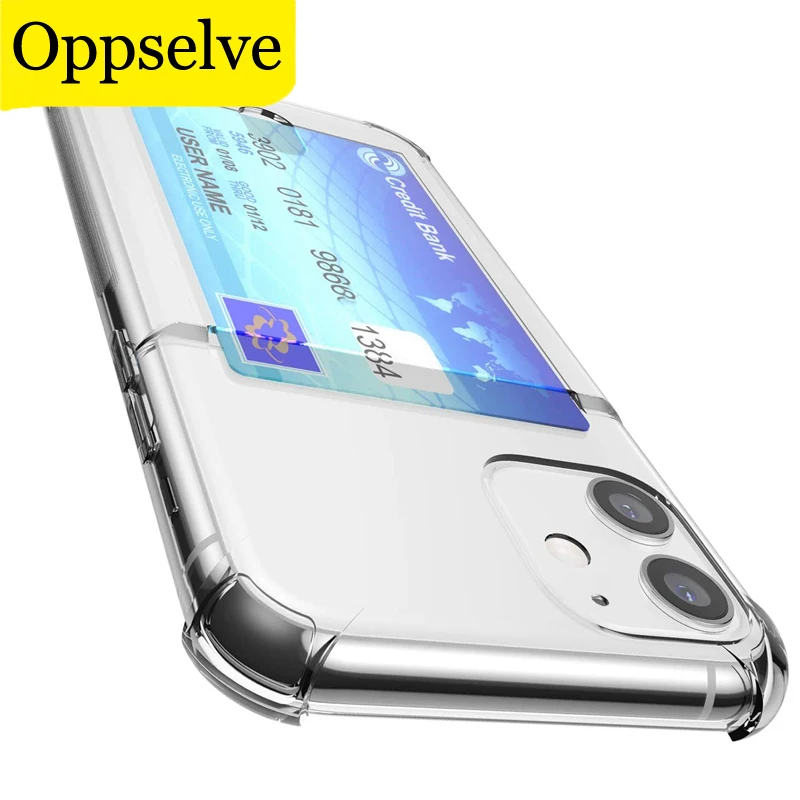 Fashion Shockproof Card Bumper Transparent Silicone Phone Case For iPhone 13 12 11 X XS Max XR 8 7 15 SE3 Clear Protection Cover