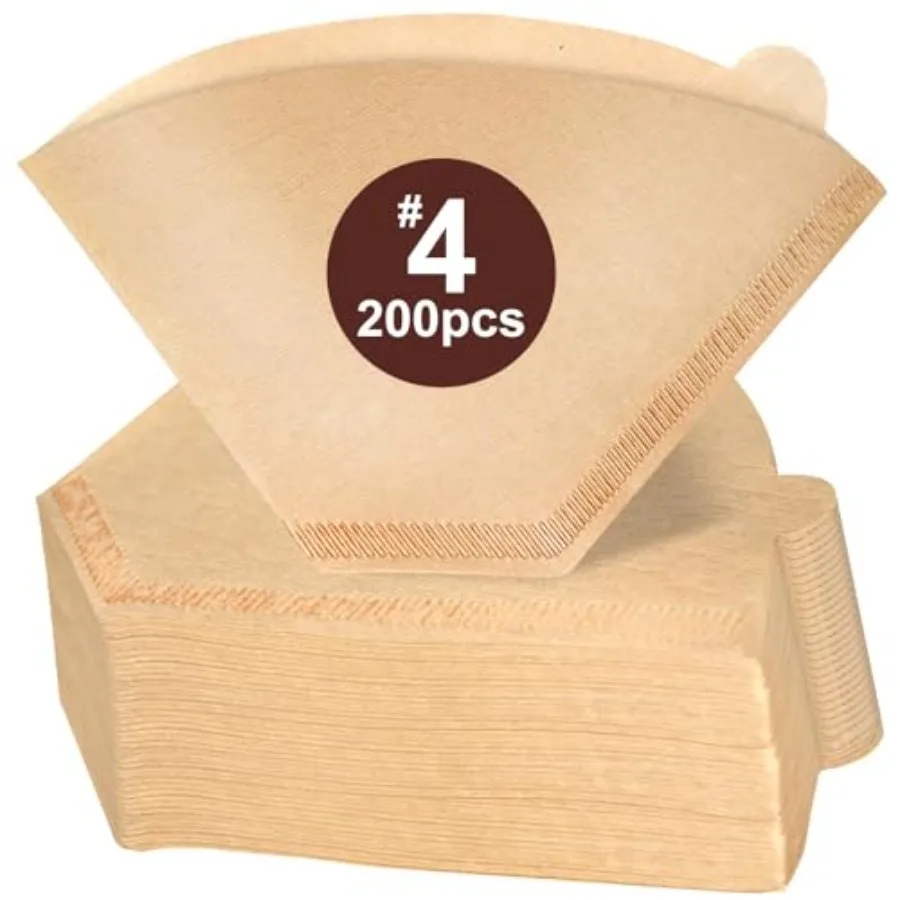 Coffee Filters #4 200 Count Cone Paper Coffee Filter 8-12 Cup Unbleached Natural Disposable No 4 Filters Fits for Pour Over Dri