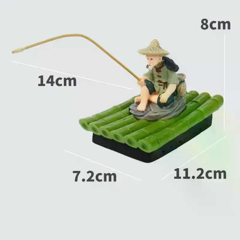 /PFU/Outdoor Decoration Bamboo Raft Fisherman Figurine Elderly Fisherman PVC Statue For Yard Floating Aquarium Decor 1Pcs