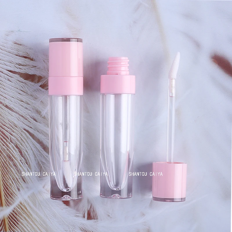 Hot 6ml clear empty lipgloss tube with pink purple lid cosmetic lip gloss packaging container plastic lip glaze tube