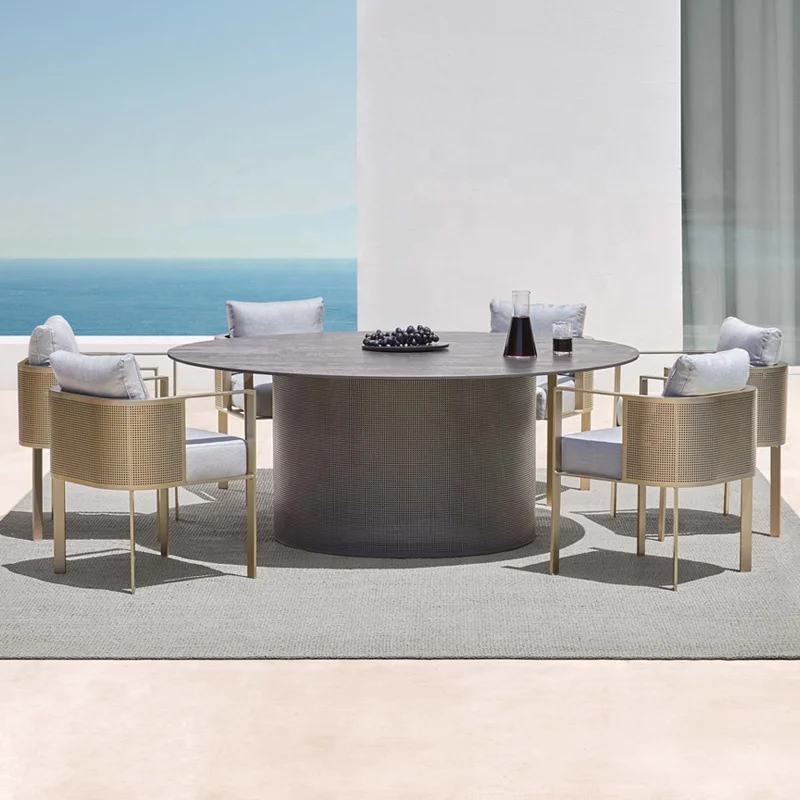 Aluminum Outdoor Table and Chairs Garden Leisure Sponge Chair Villa Wooden Outdoor Waterproof Sofa Chair Outdoor Furniture
