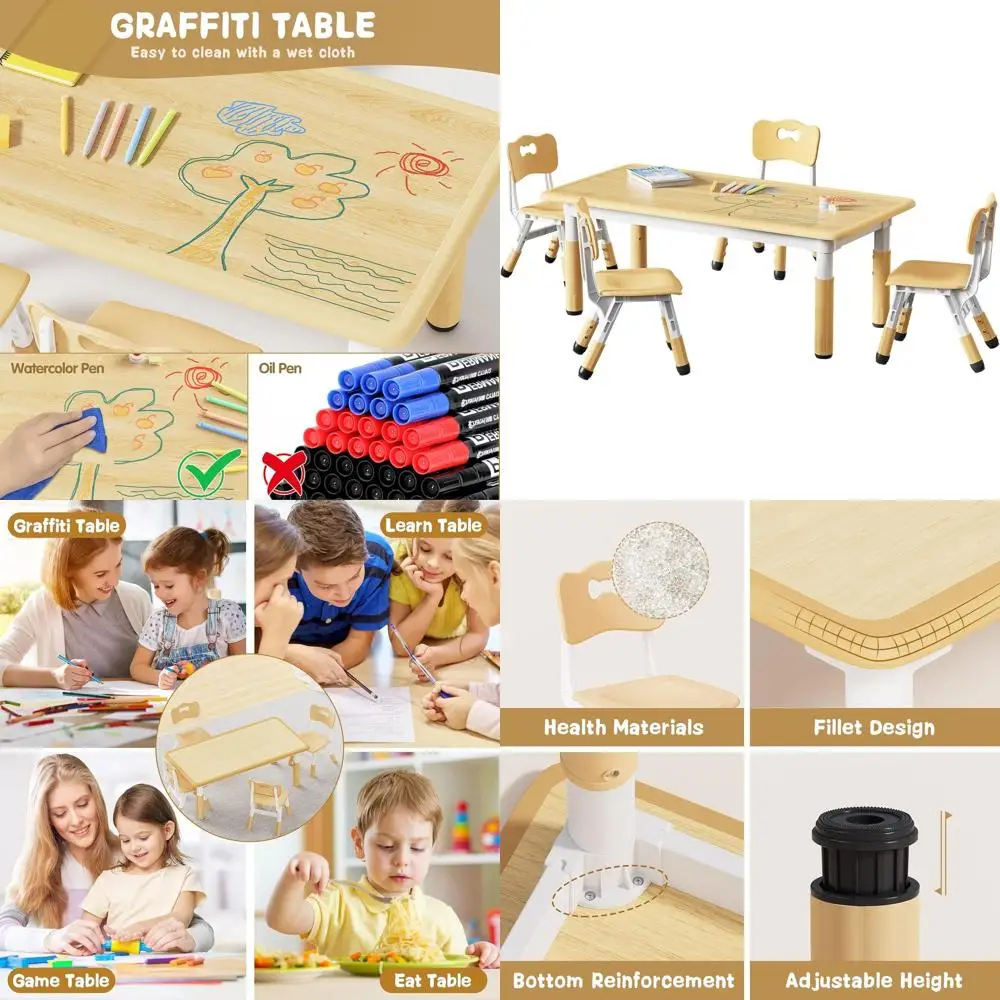 

Регулируемый по высоте детский стол и набор из 4 стульев, нескользящие, до 300 фунтов, для различных занятий, для детей от 2 до 8 лет