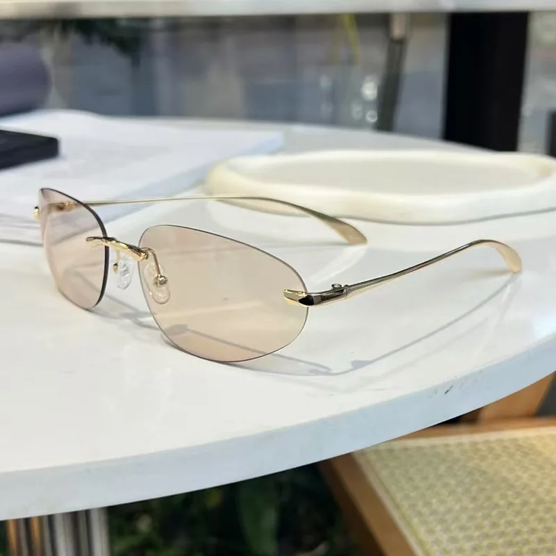 

Women Y2K Rimless Sunglasses Luxury Brand Frameless Sun Glasses Future Korean Styles Cat Eye UV400 Glasses Trendy Goggles