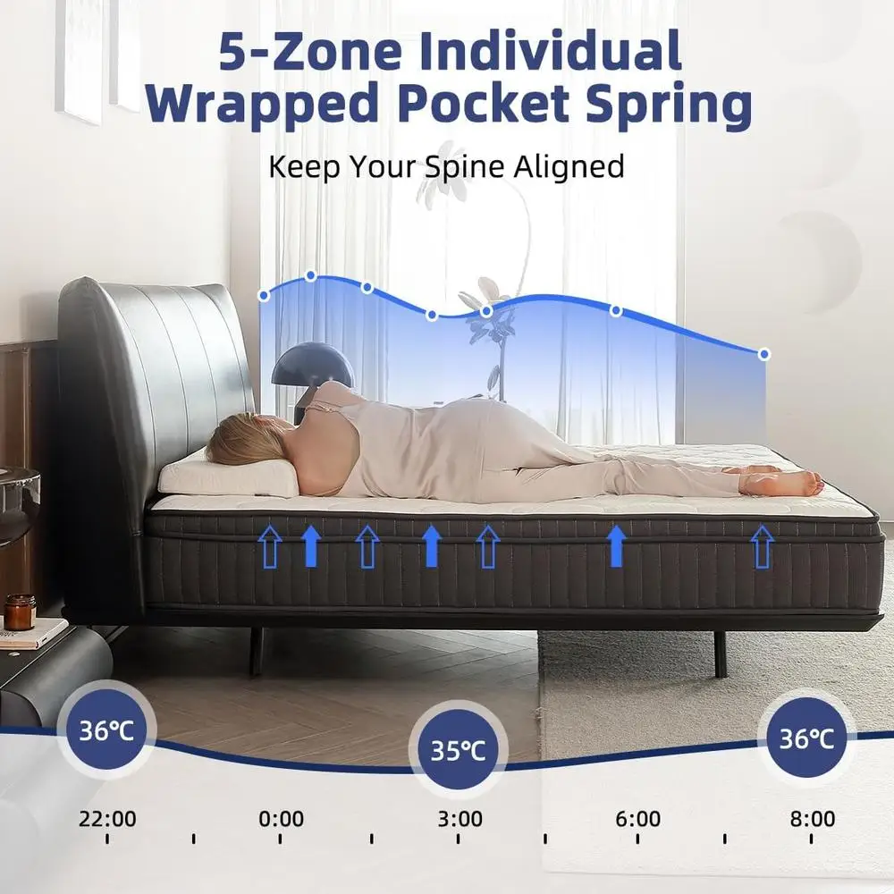 12 Inch Hybrid Mattress Memory Foam Medium Firm Individually Pocketed Springs Motion Isolation Pressure Relief Support Comfort