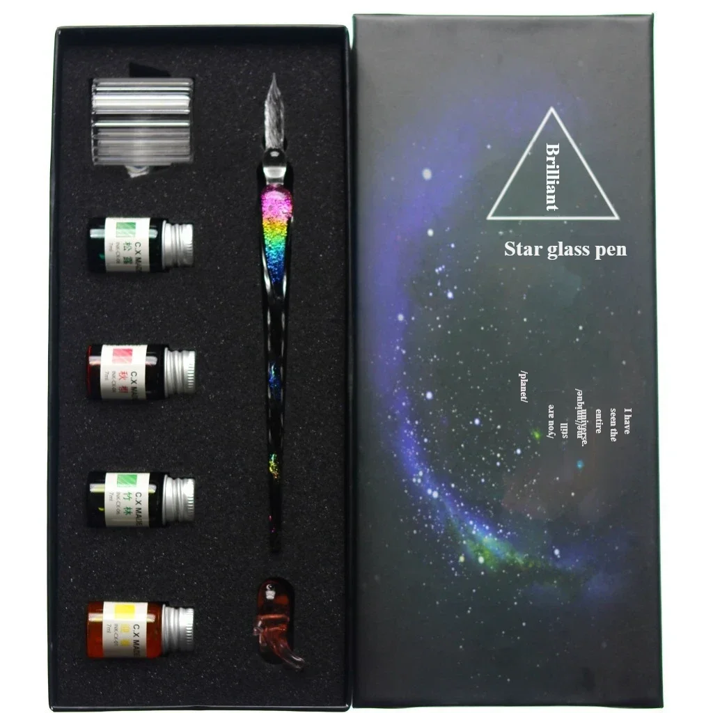 

Стеклянная ручка со звездой, в подарочной упаковке, набор чернил золотого порошкового цвета для студентов, сетчатая красная креативная подарочная ручка Tiktok