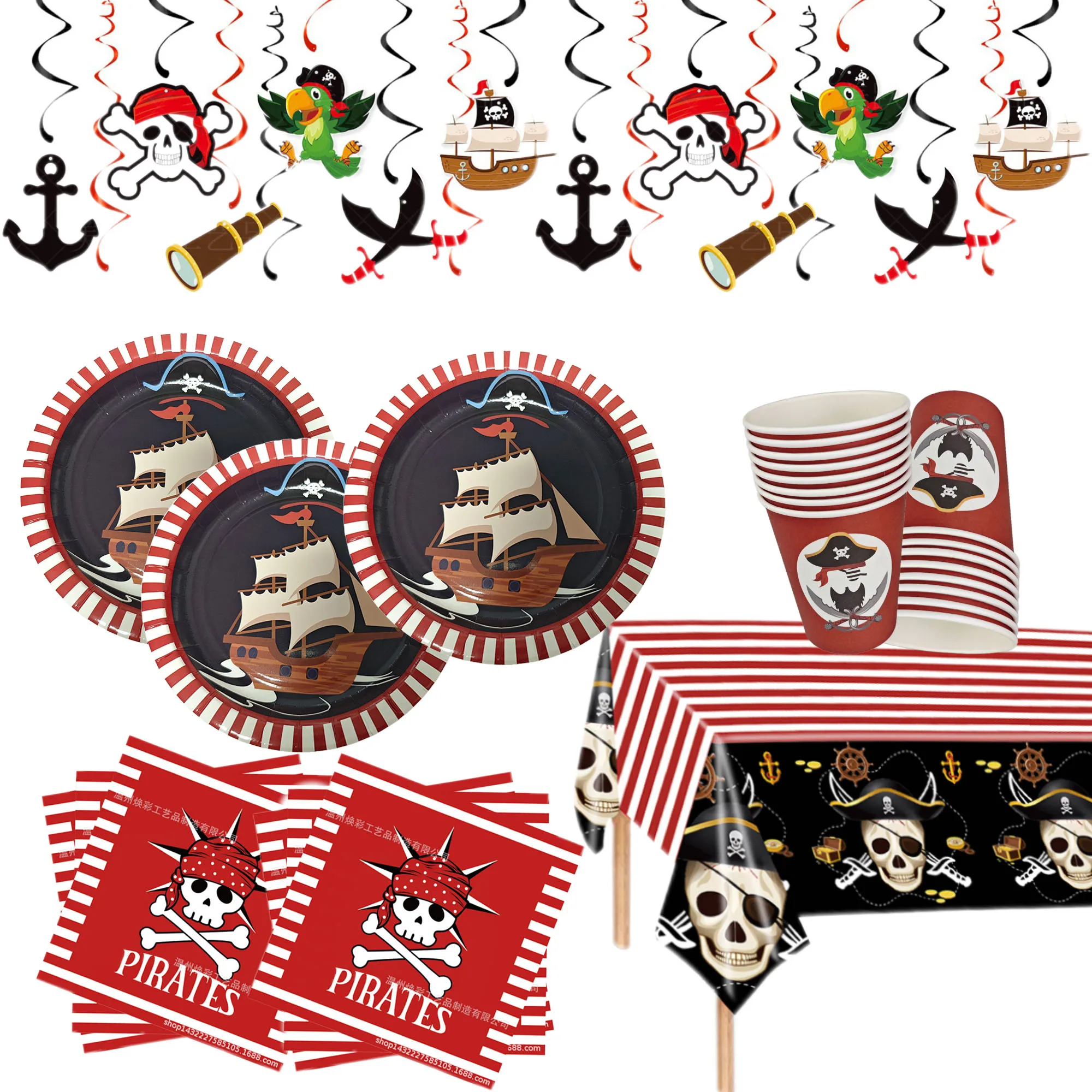 Decoraciones de fiesta de cumpleaños de pirata, platos, vasos