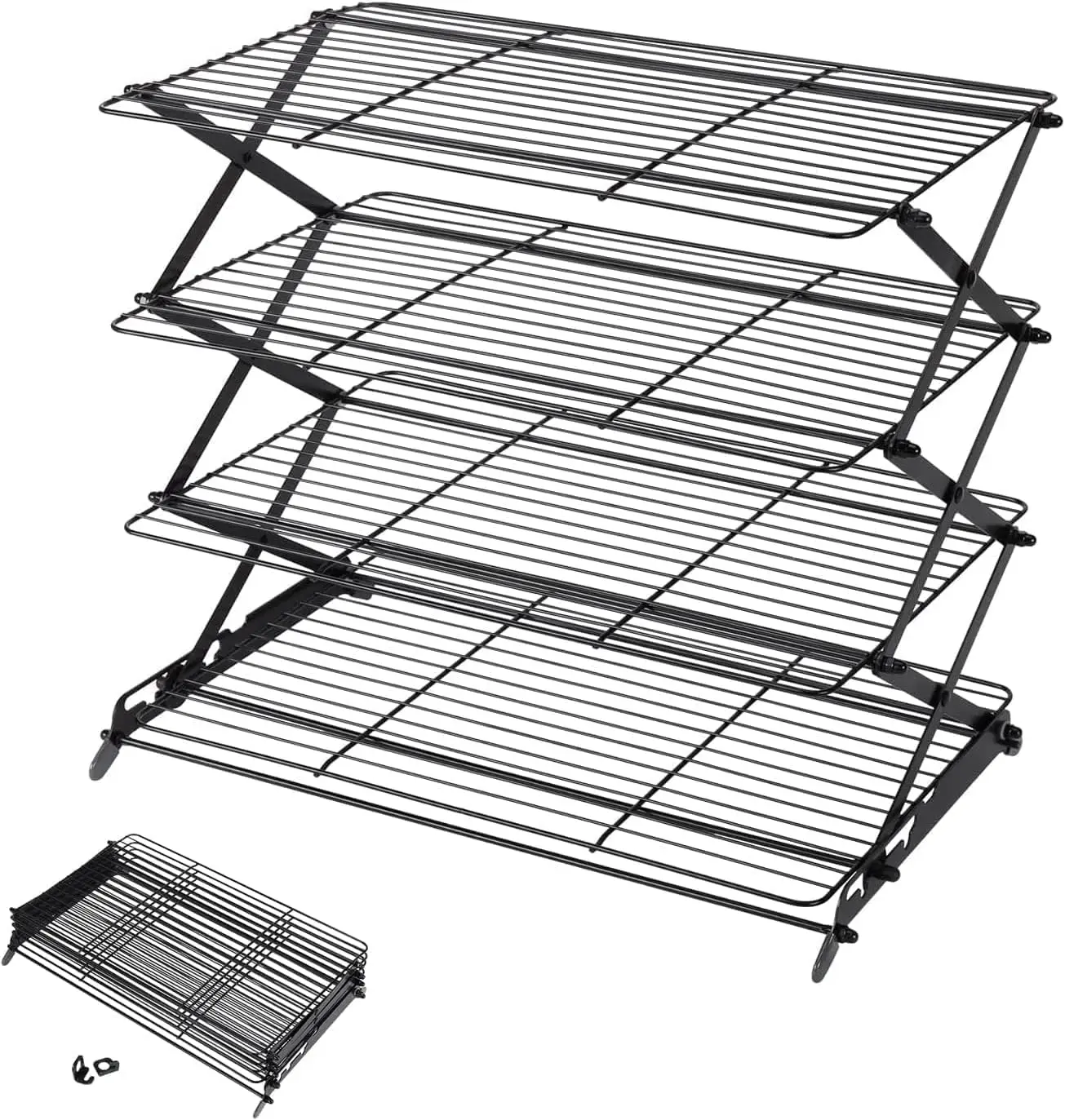 

2/3/4-Tier Upgraded Collapsible Cooling Rack with Adjustable 3 Setting Design Stackable Roasting Cooking Drying Wire Co
