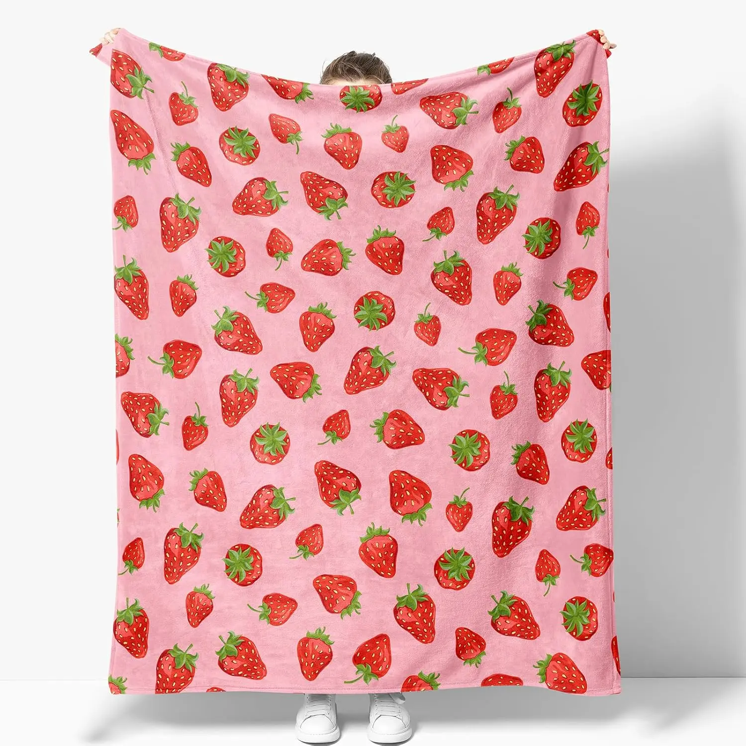 Strawberry Blanket Gifts for Women Girls Mom Kids Adults Teen Birthday Christmas Valentine Present Pink Strawberry Fruit Theme D