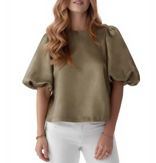 

2026 Summer New Women's Fashion Casual Round Neck Bubble Sleeves Solid Color T-shirt Shirt Top Women's Wear