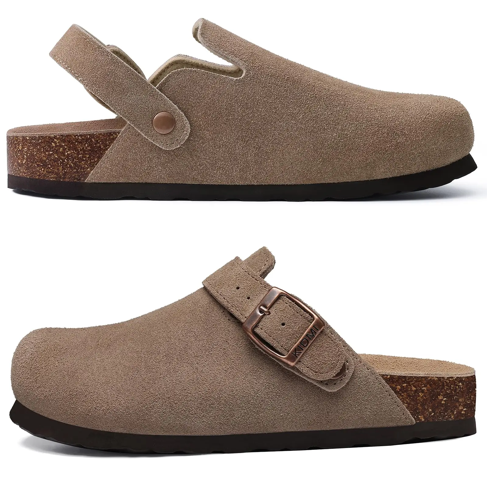 Gacimy Women's Suede Clogs With Arch Support New Adjustable Strap Cork Footbed Mules Lady Slip On Clogs Slippers Men Cork Slides image 4