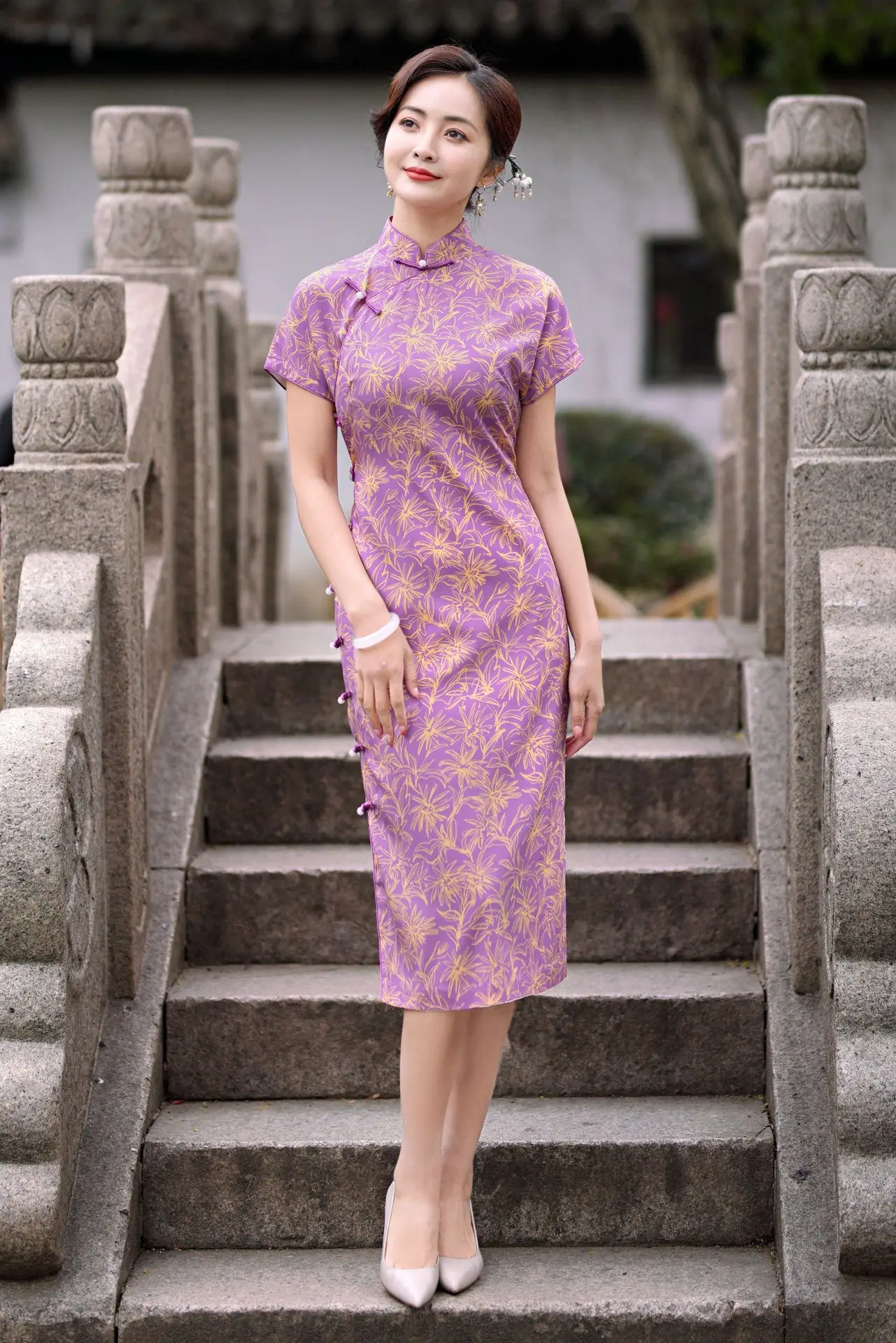 

Chiang-Nan туманный дождь высокого качества из натурального шелка Cheongsam Qipao женское платье винтажное мягкое