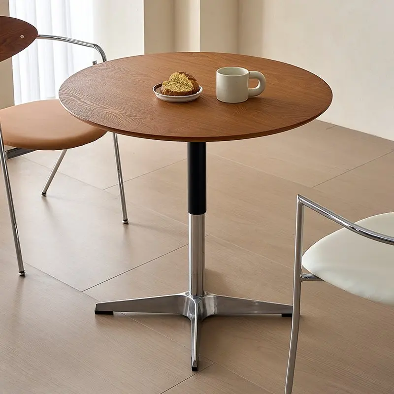 Modern Solid Wood Round Table, Height Adjustable Dining Desk Vintage Oak Tea Table for Balcony, Bistro Side Table