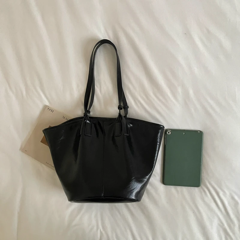 Overs ize Shopper Bag einfach lässig große Kapazität Tote Frauen Handtaschen Designer Tasche Luxus weiche Leder Umhängetasche schwarz Bolsos – Detail 23