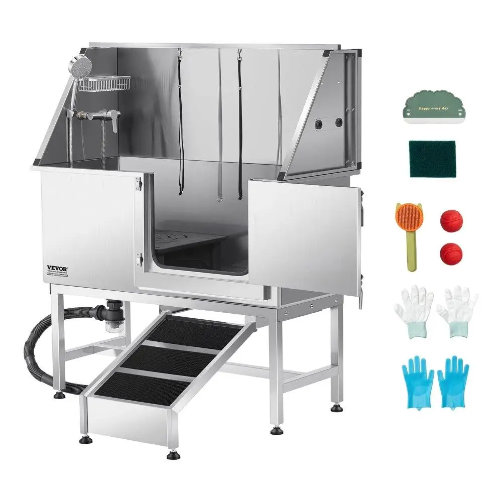 

Durable 50 Inch Stainless Steel Dog Grooming Bath Tub with Ramp and Water Filter for Easy Pet Washing