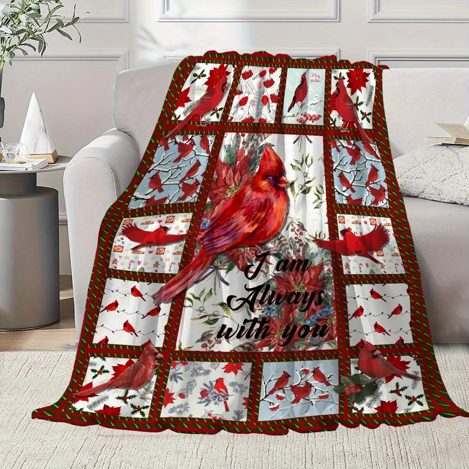 

Red Bird Blanket - Coarse Knit, Non-carpet, Hand or Machine Wash, All Seasons, Flannel - Perfect for Christmas, Sofas, Beds
