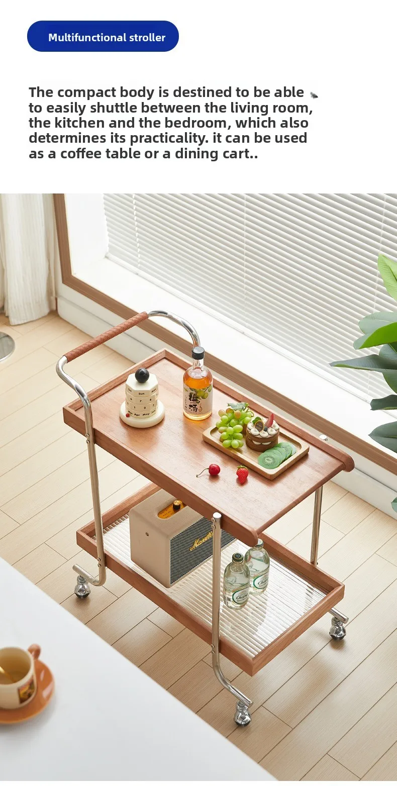 Solid wood movable sofa side table, Japanese-style trolley small apartment, bedside storage ins mini coffee table