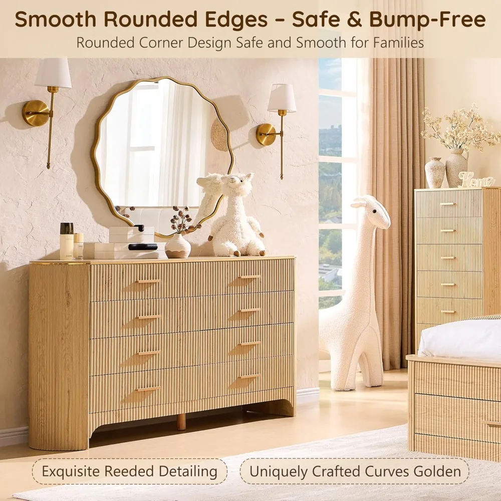 خزانة ذات 8 أدراج لغرفة النوم بتصميم منحني، خزانة ذات أدراج واسعة 53.9 وات مع ألواح أمامية مقشرة، وحدة تخزين واسعة #6