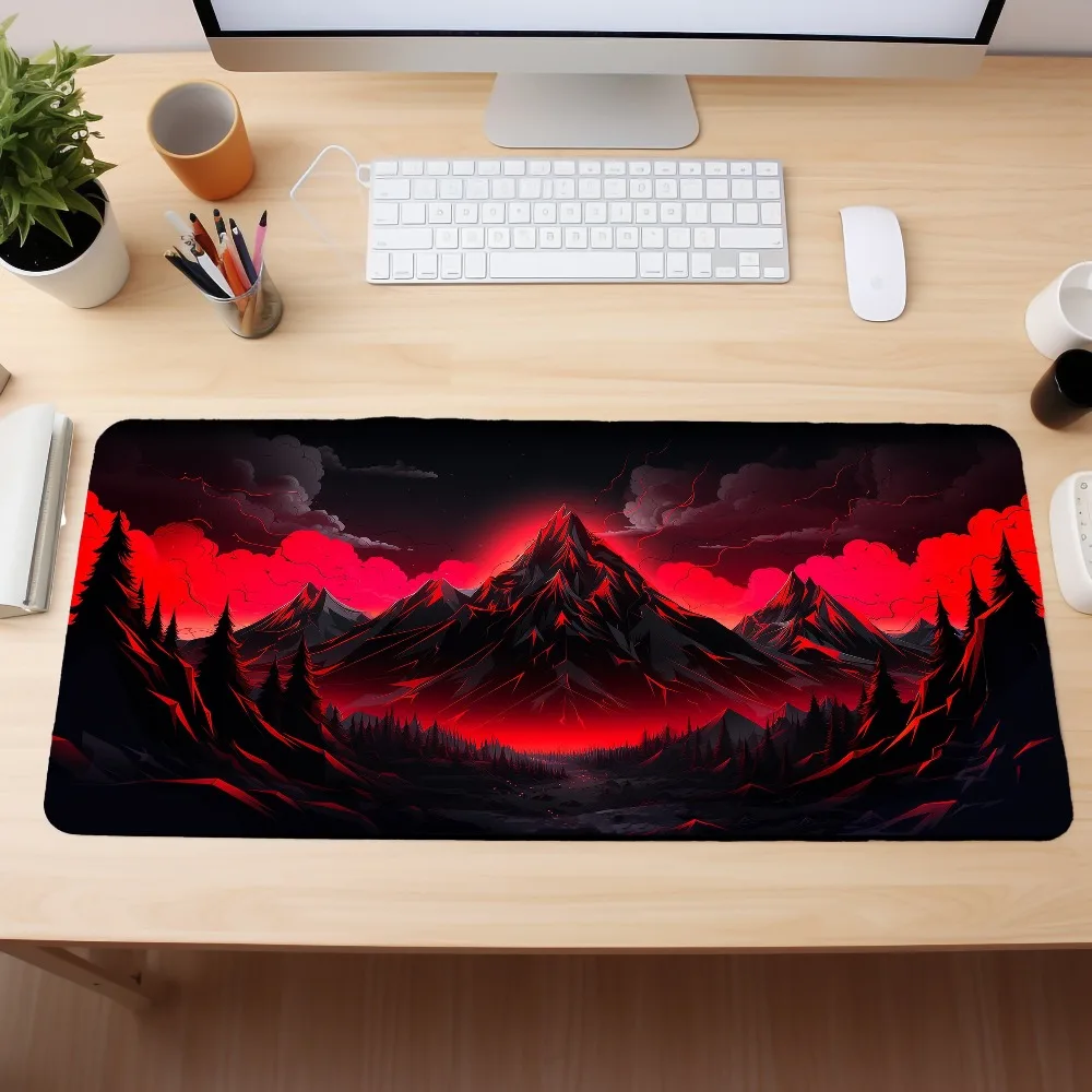 Crimson Mountains Desk Mat, Large mouse pad, hills nature forest landscape, XXL gaming deskmat mousepad, Lofi Desk Mat TCG