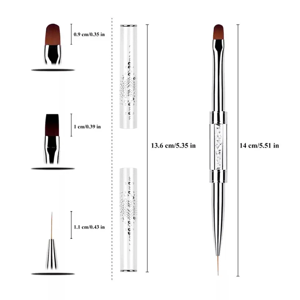1 pieza de pincel profesional de doble punta para diseño de uñas, pincel para gel, delineador de punta francesa, bolígrafo de extensión, herramientas de arte para uñas con gel UV 6
