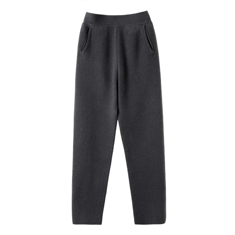 Autumn and winter new thick double-sided 100% pure wool leisure high-grade feet harem pants knitted cashmere pants.