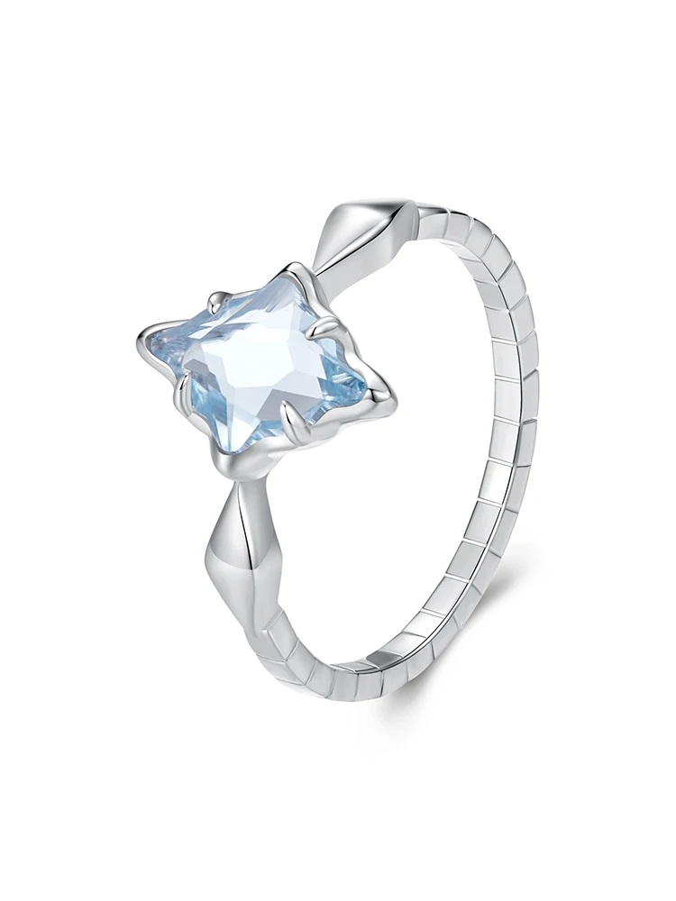 Women's 925 Sterling Silver Square Cut Light Blue Crystal Ring