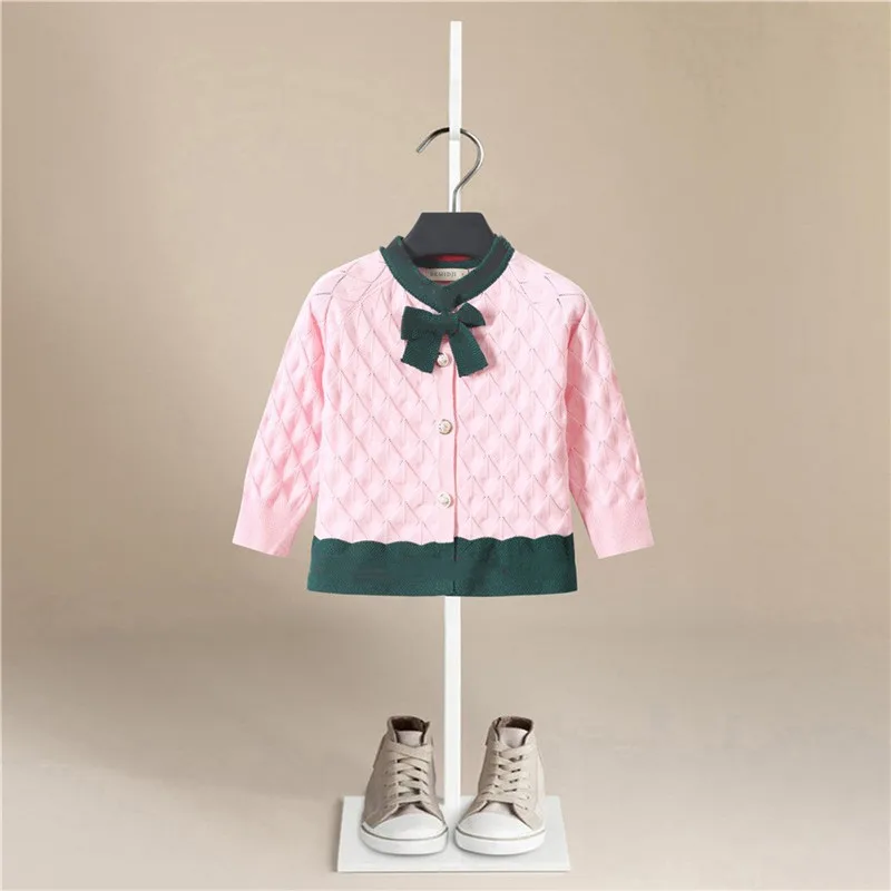 Brand Design Autumn Knitted Kids Cardigan Sweater Coat Teenagers Clothing England Style Cardigans Bow Cotton Sweaters for Girls