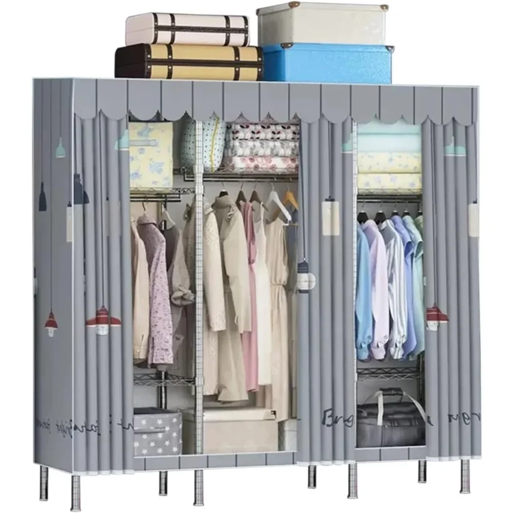 

Portable Closet,3 Tiers Closet Shelves,8 Open Storage Shelves,Carbon Steel Frame Wardrobe Clothes Organizer